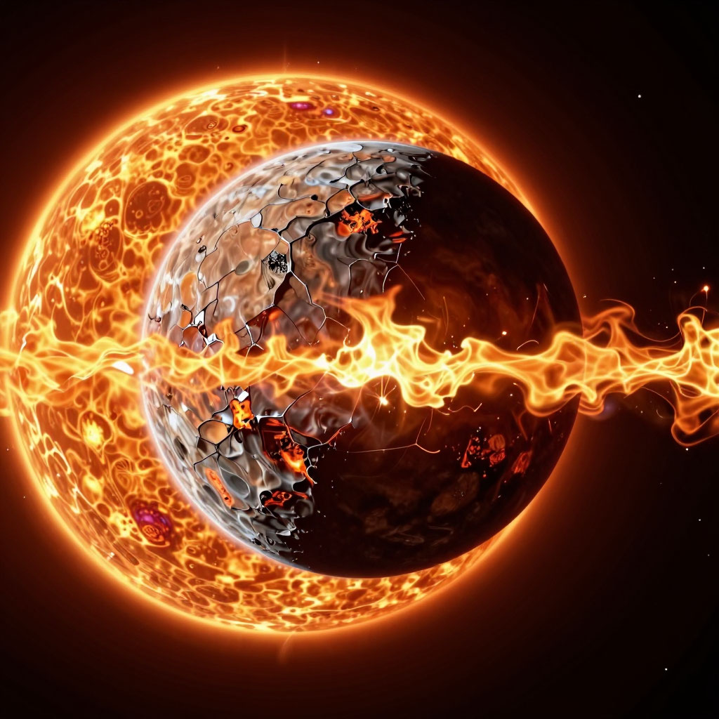 «Пейзаж планеты 55 Cancri e с лавой и огромной звездой».